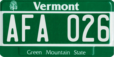 VT license plate AFA026