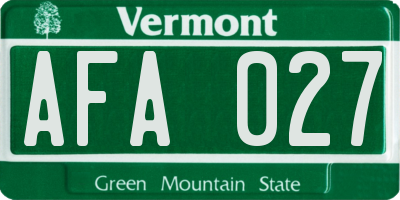 VT license plate AFA027