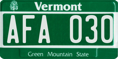 VT license plate AFA030