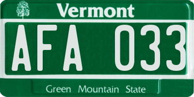 VT license plate AFA033