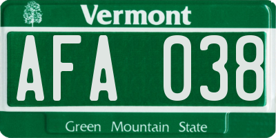 VT license plate AFA038