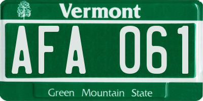 VT license plate AFA061