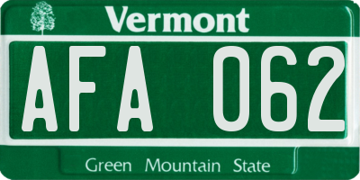 VT license plate AFA062