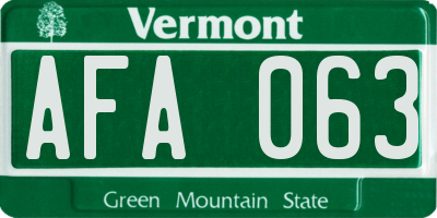 VT license plate AFA063