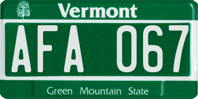 VT license plate AFA067