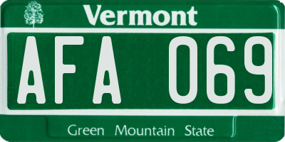 VT license plate AFA069