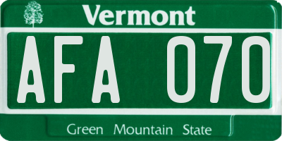 VT license plate AFA070