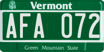 VT license plate AFA072