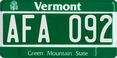 VT license plate AFA092