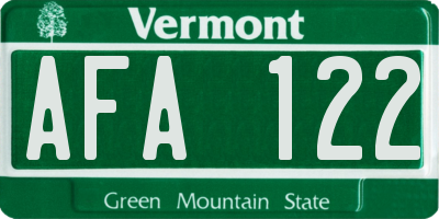VT license plate AFA122