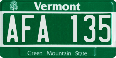 VT license plate AFA135