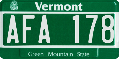 VT license plate AFA178