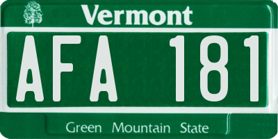 VT license plate AFA181