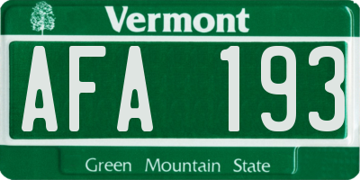 VT license plate AFA193