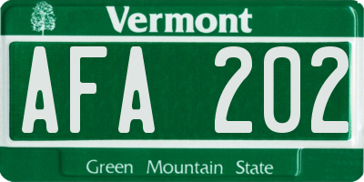 VT license plate AFA202