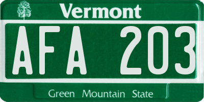 VT license plate AFA203