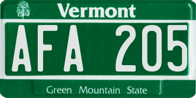 VT license plate AFA205