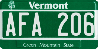 VT license plate AFA206