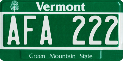 VT license plate AFA222