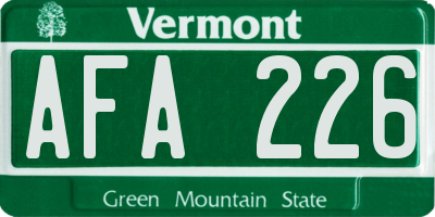VT license plate AFA226