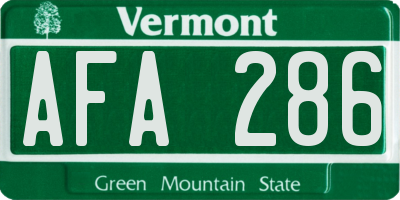 VT license plate AFA286