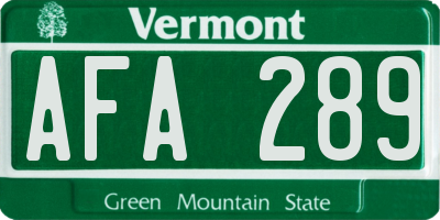 VT license plate AFA289