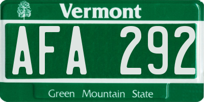 VT license plate AFA292