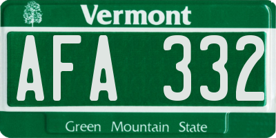 VT license plate AFA332