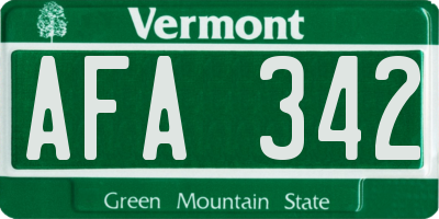 VT license plate AFA342