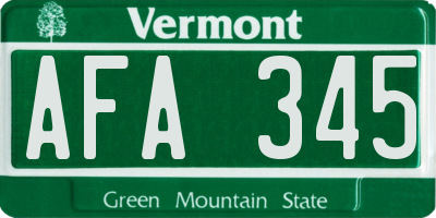 VT license plate AFA345