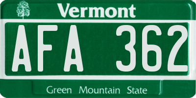 VT license plate AFA362
