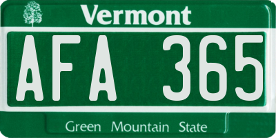 VT license plate AFA365