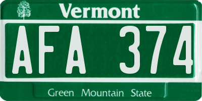 VT license plate AFA374