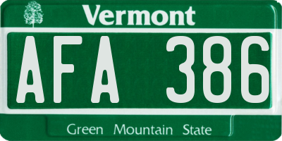 VT license plate AFA386