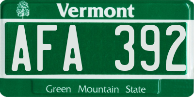 VT license plate AFA392