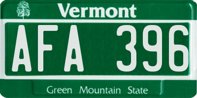VT license plate AFA396