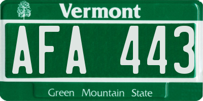 VT license plate AFA443