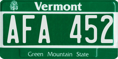 VT license plate AFA452