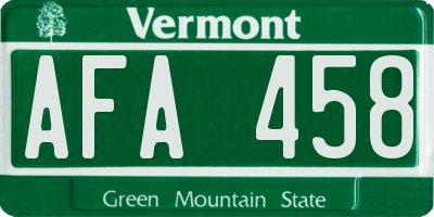 VT license plate AFA458