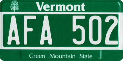 VT license plate AFA502