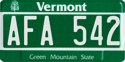 VT license plate AFA542