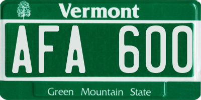 VT license plate AFA600