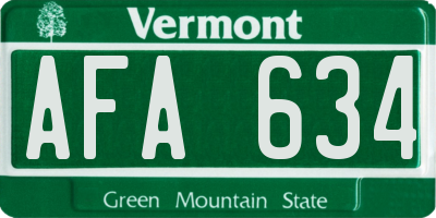 VT license plate AFA634