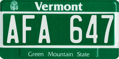 VT license plate AFA647