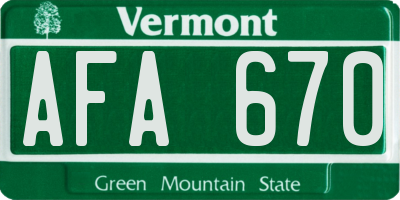 VT license plate AFA670