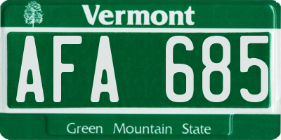 VT license plate AFA685