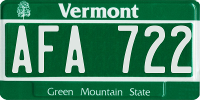 VT license plate AFA722