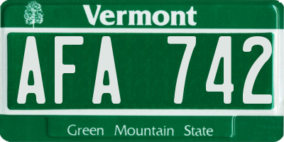 VT license plate AFA742