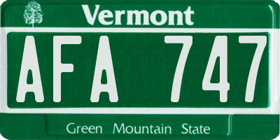 VT license plate AFA747