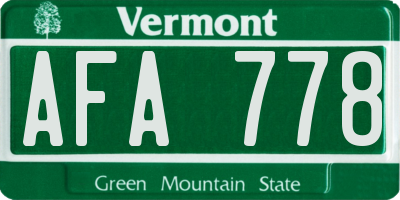 VT license plate AFA778